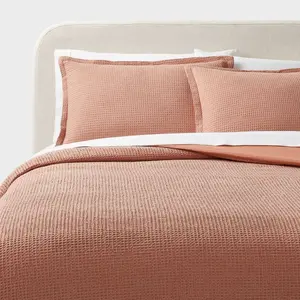 King Washed Waffle Weave Duvet Cover and Sham Set Light Pink - Threshold: Cotton, OEKO-TEX Certified, 3-Piece