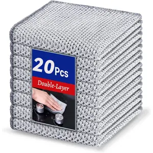 20Pack Upgraded Non-Scratch Wire Dishwashing Rags, Multipurpose Steel Wool Cleaning Cloths, Metal Mesh Miracle Scrubber Cloths for Kitchen Dishes Sink Pots Pans