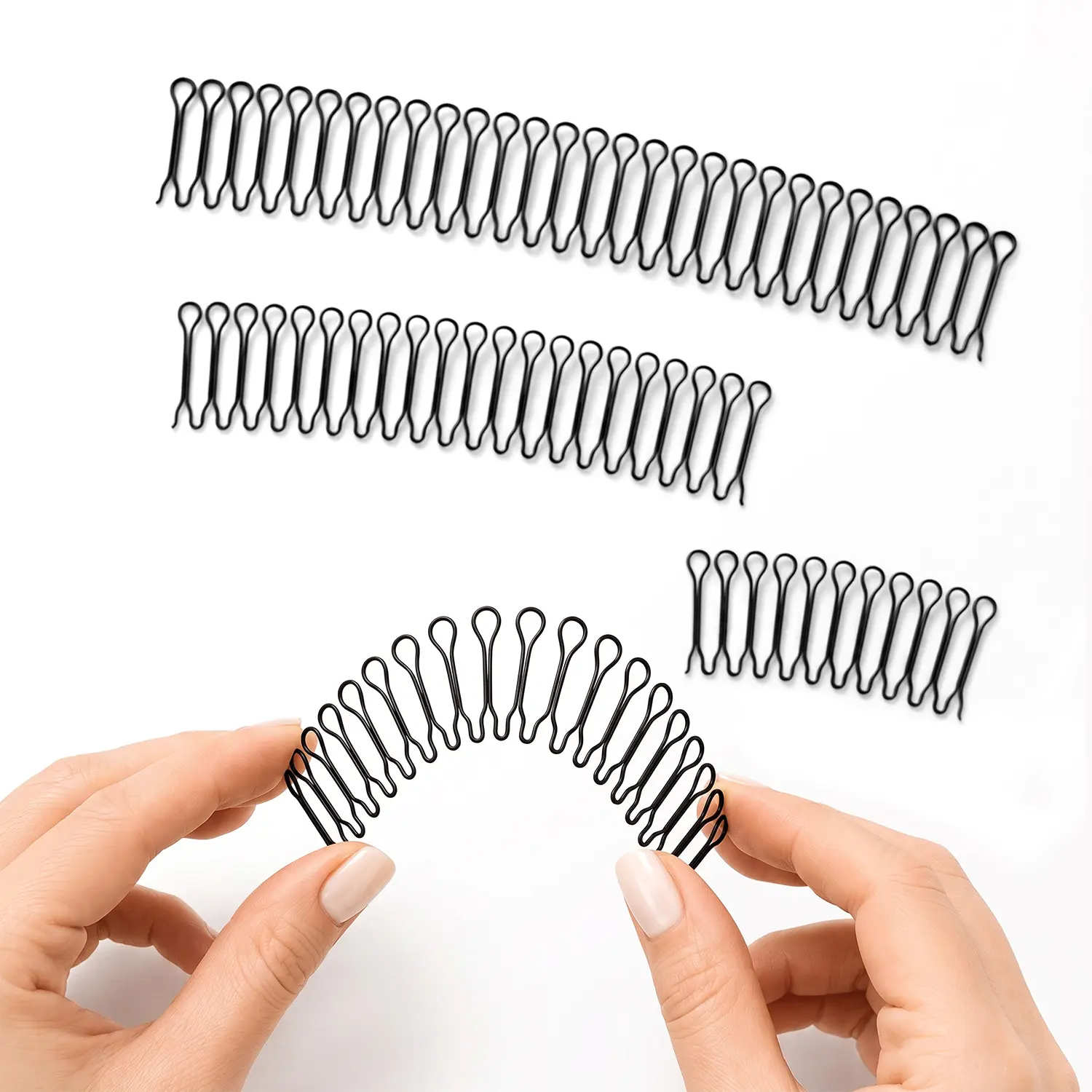 3 Pack U Shape Hair Finishing Fixer Comb, Stretchable Wavy Bobby Pins, Bangs Holder Styling Tool, Spring Circle Hair Clips, Black U Shaped Bun Hairpins, Fashion Hair Styling Accessories for Women and Girls