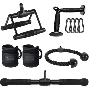 Attachments for  Gym, Made of Heavy Duty Solid Steel, LAT Pulldown Attachment, Weight Machine Accessories, Straight Pull Down Bar, Tricep Rope, Exercise & Double D Handle