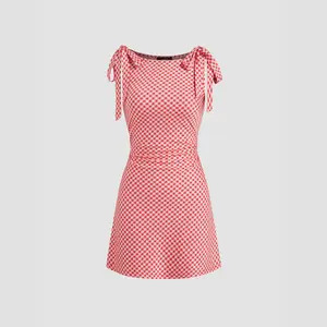 Cider Boat Neck Gingham Bowknot Mini Dress SwimWeek