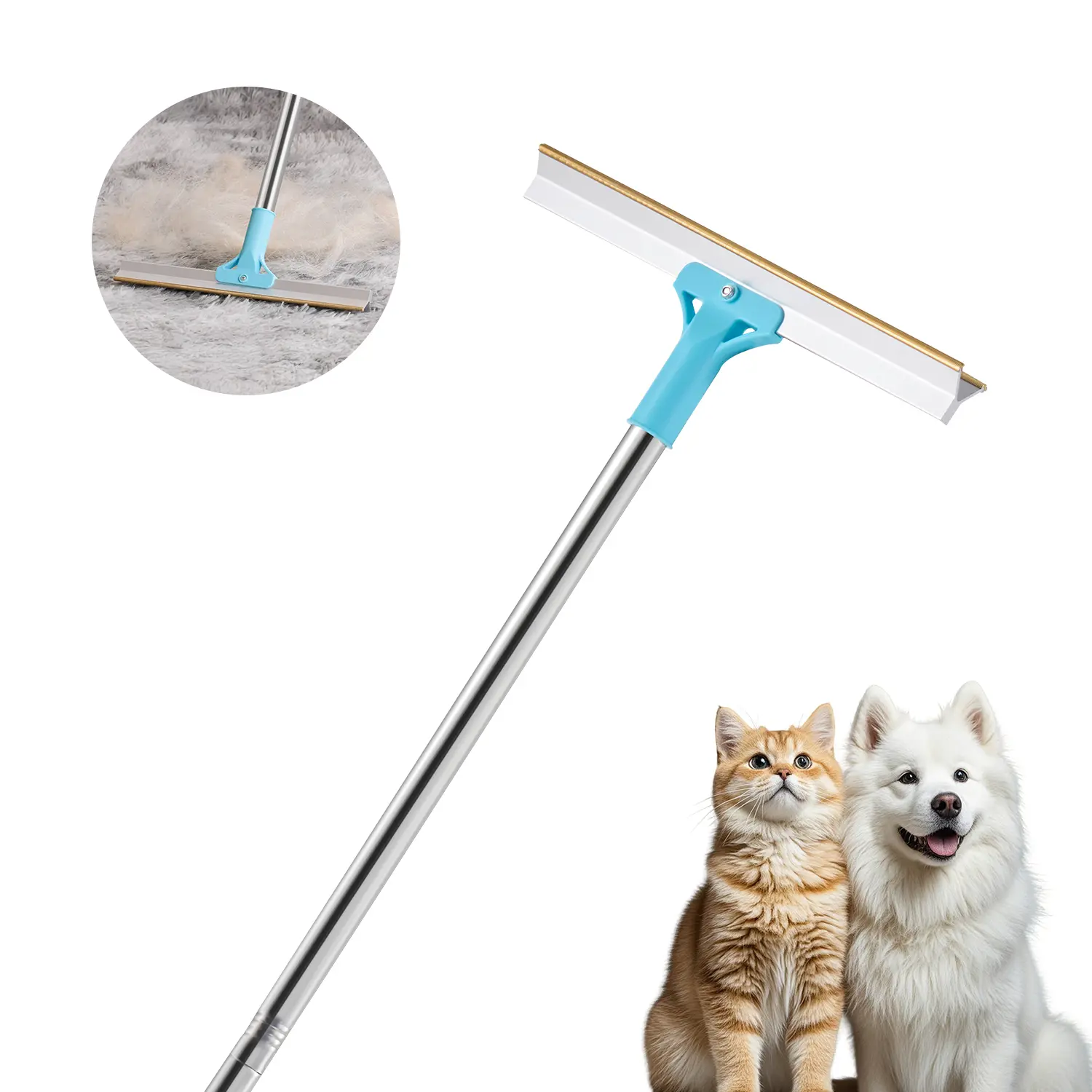 【summerfinds】VEVOR Pet Hair Carpet Rake Brush, 3-Section Adjustable Handle (35.83-55.51 in), Copper Bristles Reusable Lint Remover Scraper, for Carpet Rugs Couch Dog Cat Fur Cleaning