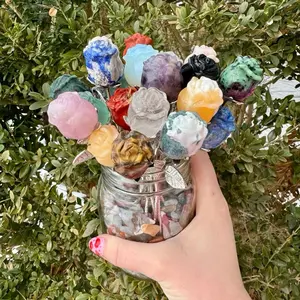 One Crystal Rose Carvings With Metal Stem One Crystal Rose Carvings With Metal Stem