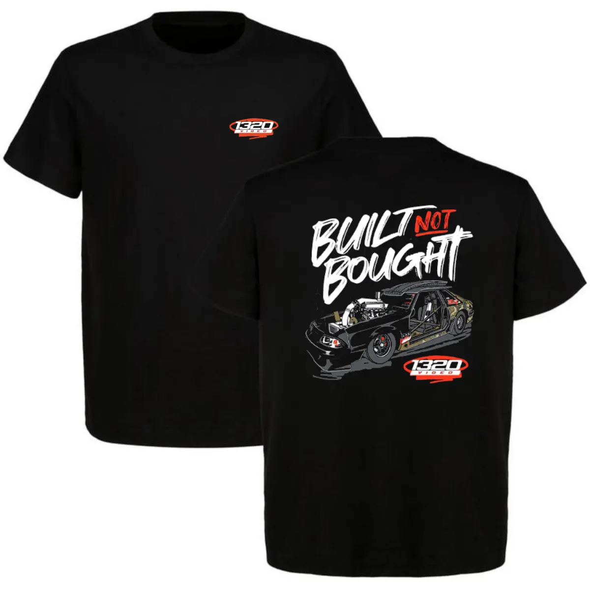 Built Not Bought Foxbody Mustang T-Shirt Black Graphic Short Sleeve Streetwear Custom Tuner Hot Rod Drag Racing Enthusiast Mechanical Outfit Classic Cool Apparel Gift