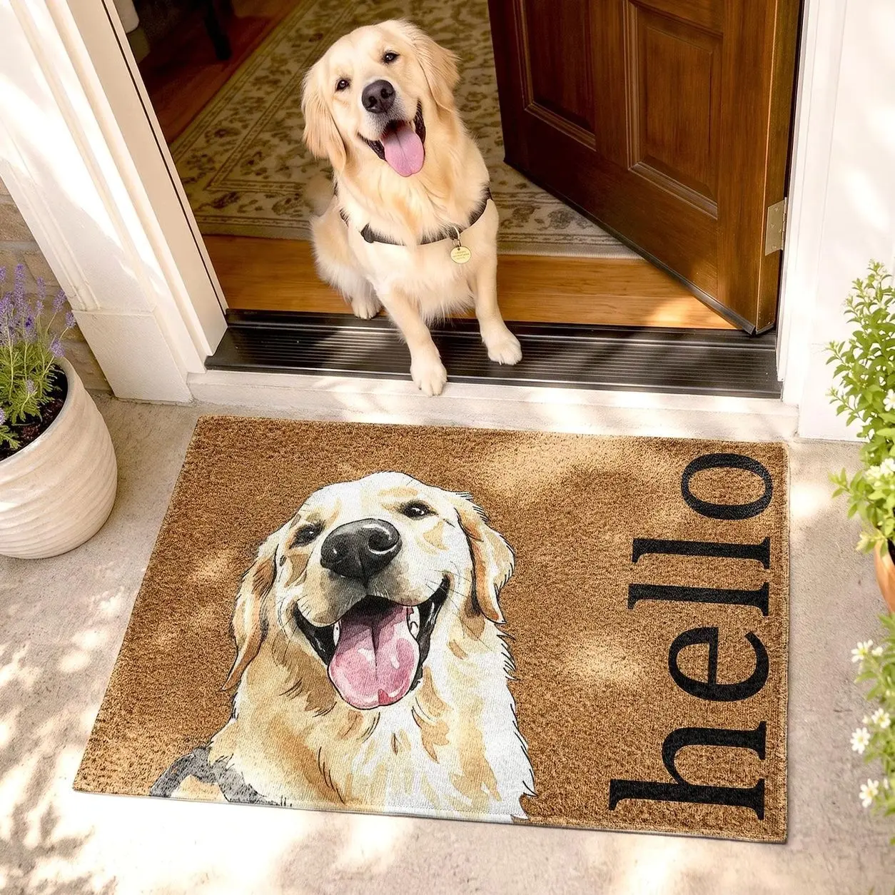 Custom Pet Portrait Watercolor Doormat, Personalized Dog Cat Welcome Mat, Pet Lover Gift, Family Dog Door Mat