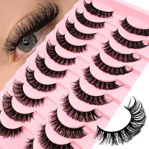 10 Pairs D Curl False Eyelashes Cat Eye Look Makeup Natural Fake Lashes, Solid Form, No Ca Prop 65 Warning, Perfect for Everyday Use