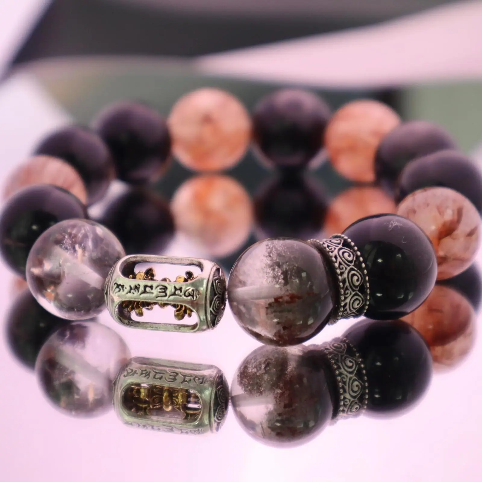 C-001 Black Gold 7-Crystal Beads Bracelet, Fashion Costume Jewelry Accessory
