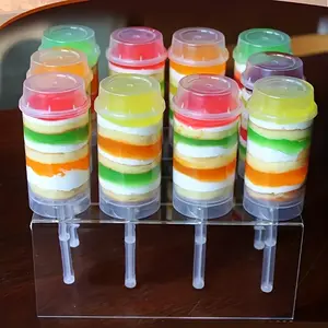 5pcs Cake Explosion Tubes - Durable Plastic Dessert Jars with Push-up Ice Cream Design lids Bases & Sticks - Transparent Plastic Stackable - A Perfect Decorative Touch for Weddings Birthdays & Christmas Celebrations