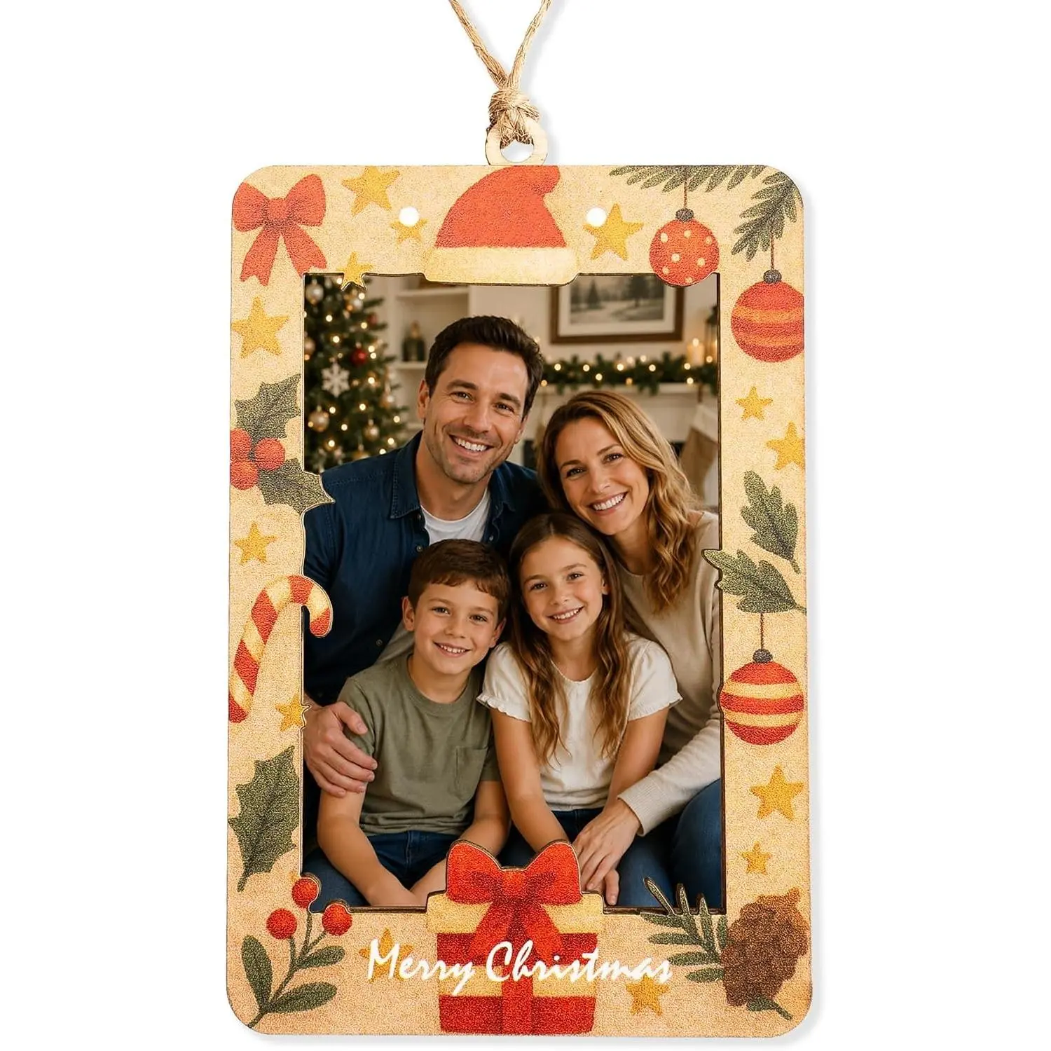Christmas Picture Frame Ornament 2026 – Wooden Photo Holder Decoration | Family Keepsake Gift - Personalized Tree Ornament - Xmas Hanging Frame