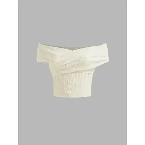 Cider [5 colors, size 0-10] Lace Off-shoulder Short Sleeve Crop Top