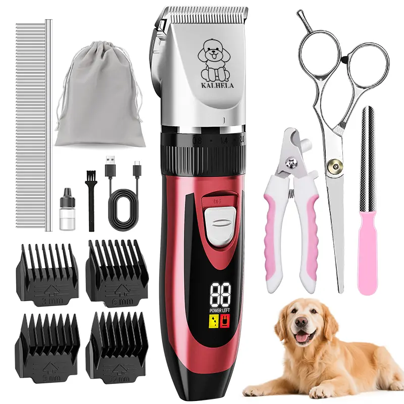 KALHELA Dog clipper, suitable for grooming thick/long coats, dog grooming kit, low noise, with stainless steel blades, cordless dog nail trimmer for pet nail care, suitable for small and large dogs, cats and other animals.