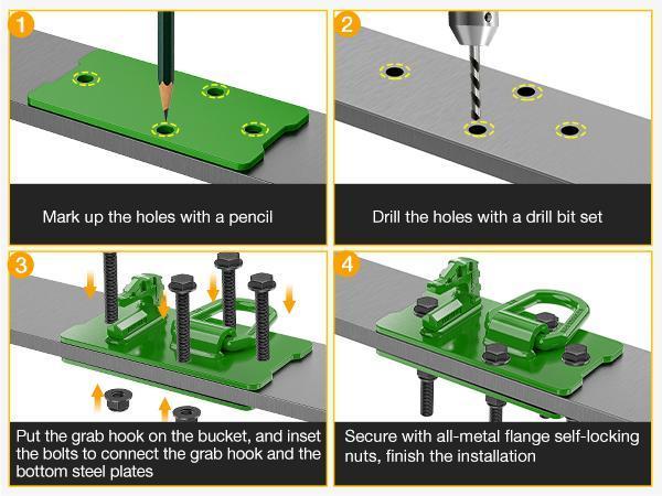 Nilight 2PCS Tractor Bucket Hooks with Tie Down Ring, Grade 70 Grade Forged Steel Bolt-On Grab Hook with Back Plates for Tractor Bucket RV UTV Truck MBS 15000 lbs, Green Nilight 2PCS Tractor Bucket Hooks with Tie Down Ring, Grade 70 Grade Forged Steel Bolt-On Grab Hook with Back Plates for Tractor Bucket RV UTV Truck MBS 15000 lbs, Green