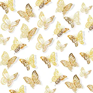 72 pcs 3D Butterfly Wall Decor Stickers, Gold Butterfly Party Decorations Butterfly Wall Decals Butterfly Bedroom Classroom Wedding Cake Balloon Baby Shower Decor Aesthetic for Girl,4 Styles 3 Sizes