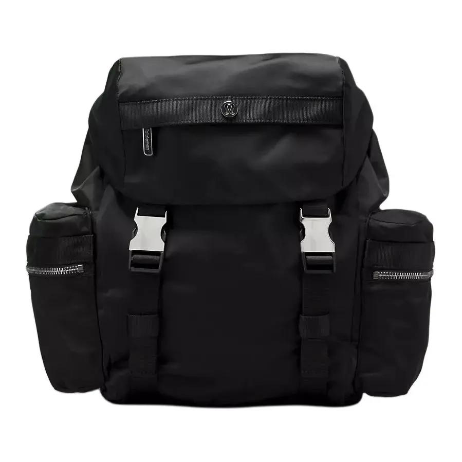 Lululemon Wunderlust 14L Minimalist Nylon Backpack, Buckle Closure, Unisex Design, Black and Silver Functional Luggage Bag