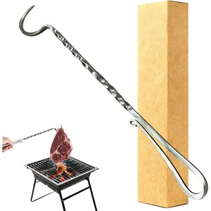 Heavy-Duty Stainless Steel BBQ Meat Flips Hook for Grill with Long Handle — For Flipping Ribs, Pork Shoulder Roasts on Smoker/Grilling (Right-Handed) — B
