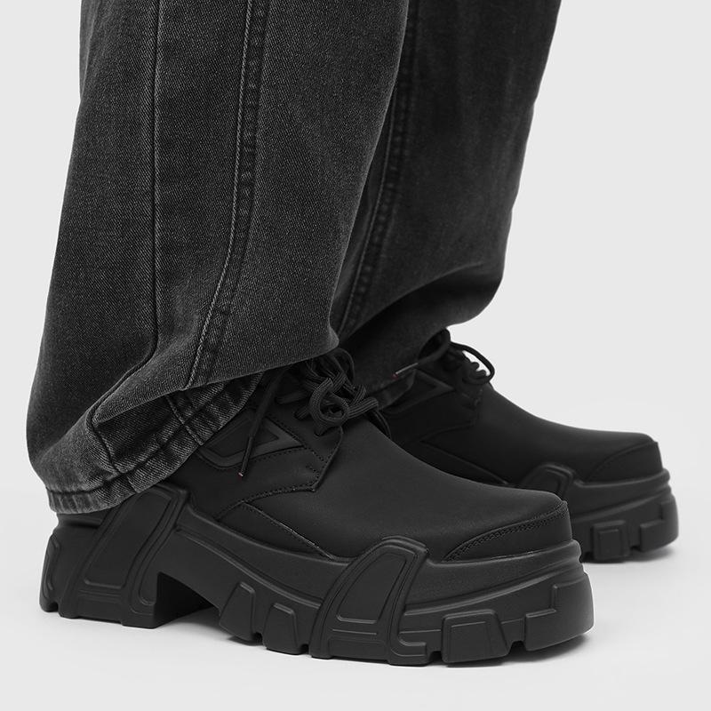 Chunky Derby Shoes Men's All-Black｜Mecha Design Matte Leather Dark Streetwear Outfits