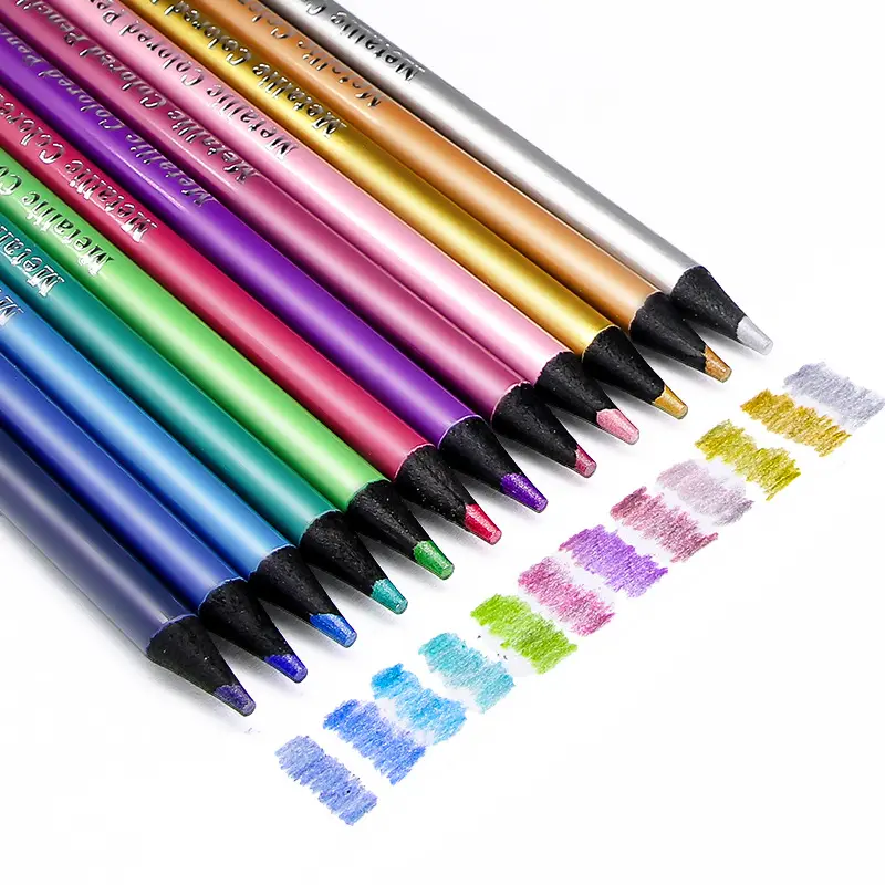12-Color Metallic Core Colored Pencils - Perfect for School & Home Drawing, Doodling, Sketching, DIY Art Supplies