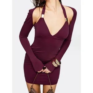 Leviva Long Sleeve Layered Mini Dress Plum