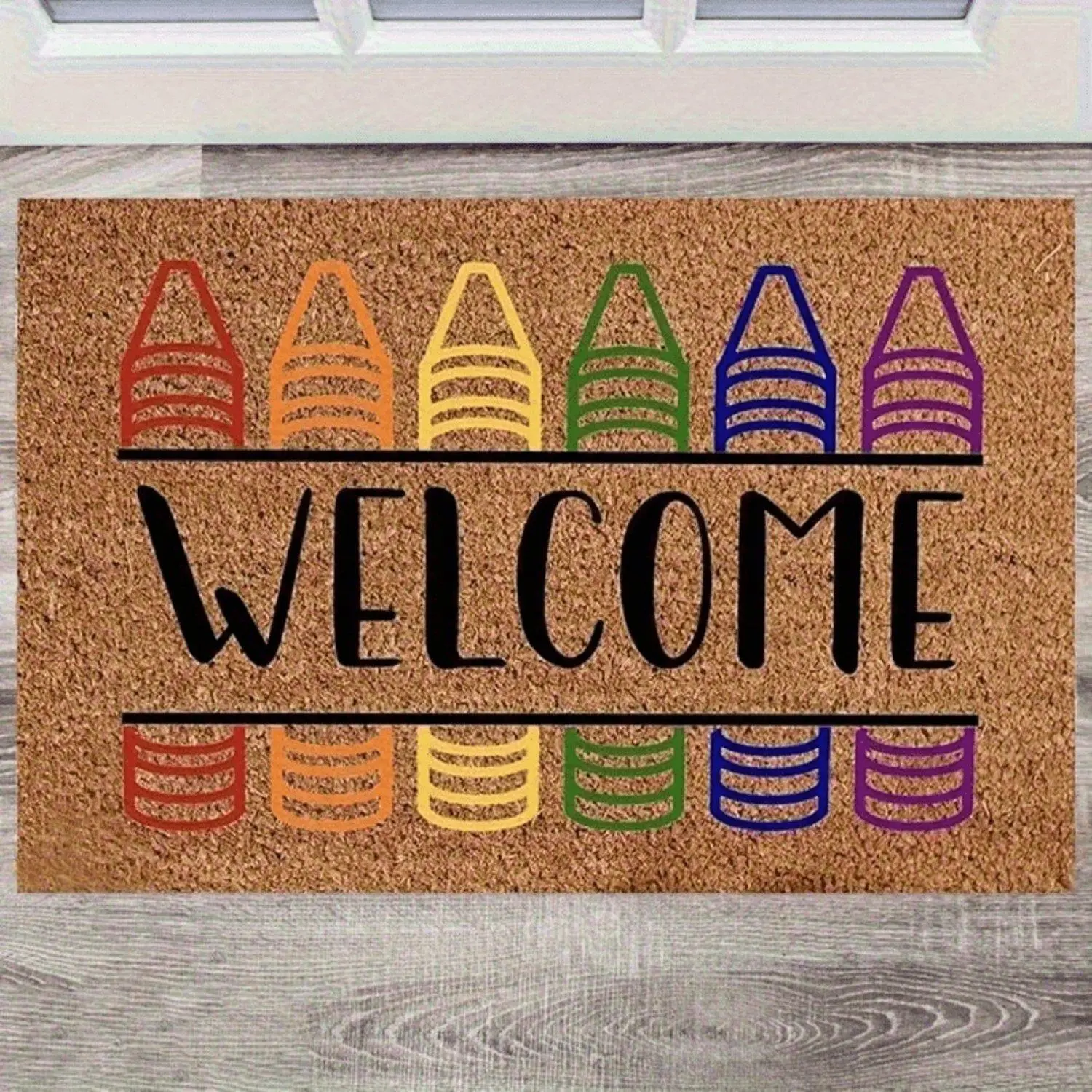 Energetic Crayon Design Flannel Floor Mat Non Slip Entry Suitable for Home Classroom or Teacher Gift Fun Back to School Indoor Outdoor Use Easy to Clean Indoor