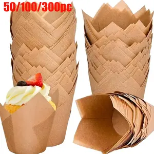 50/100/300PC tulip cupcake tray, Bakeware, heat-resistant, suitable for making cakes, muffins, dessert baking paper, ideal for families, weddings, bakeries, and parties, simple design, muffin mold, compatible with ovens