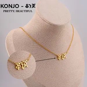 Konjo Ge’ez Script Necklace Meaning "Pretty/Beautiful" 316L Stainless Steel Radiant Gold 45cm Chain Everyday Jewelry