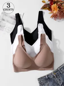 3 pieces / 5 colors. Women's seamless jelly bra. Four rows and four buttons. Sizes 0XL - 4XL. Adjustable upper support for gathering and movement. Suitable for daily wear, parties, yoga.Comfortable and skin-friendly. Women's seamless bra without underwire