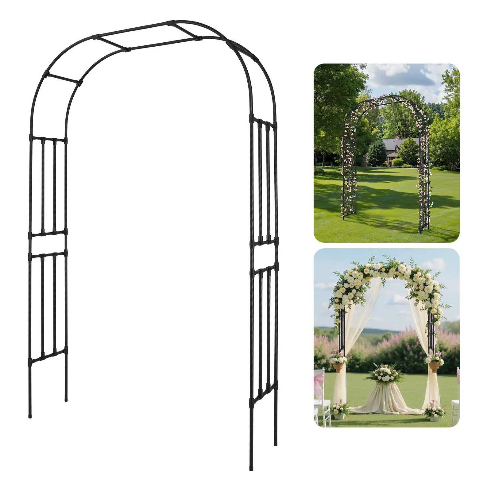 VEVOR Garden Arbor, 94.5 (H) x 59 (W) x 15.8 (D) in Metal Archway, Sturdy Outdoor Trellis Arch with Stakes, Easy to Assemble, Pergola Arbor for Plant Climbing Yard Lawn Wedding Party Decoration#BackToSchool