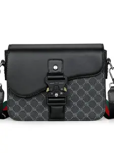 Men's Geometric Pattern Flap Closure Fashion Satchel, Multifunctional PU Leather Travel Bag, Casual Daily Use Work School Accessory, Adjustable Crossbody Shoulder, Multifunctional Portable Bag