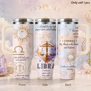 Astrology Zodiac Art 40oz 3rd Gen Vacuum Insulated Tumbler with Handle & Straw Lid, Leak-Proof Stainless Steel Travel Mug for Water, Coffee, Gym, Office, Car Cup Holder, Star Sign Horoscope Gift for Men & Women