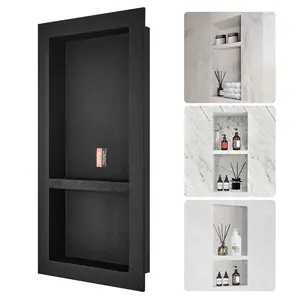 VEVOR Shower Niche Ready for Tile 40.64 x 81.28 cm,  Double Shelf Organizer, Square Corners Wall-inserted Niche Recessed, Sealed Protection Modern Soap Storage Niche for Shower Bathroom, Black