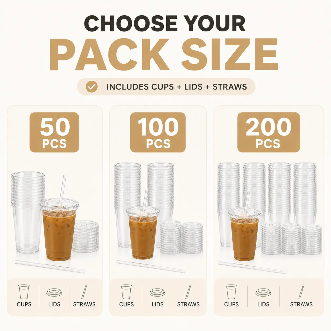 20 oz Clear PET Cold Cups with Flat Lids & Straws
