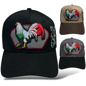 Mexico Gallo Mexican Rooster Embroidered Western Style Snapback Cap, Black