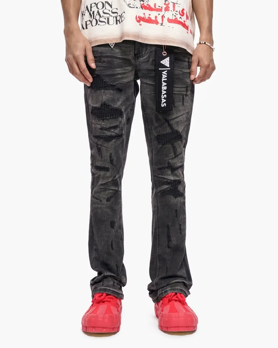 Men's Slim-Fit Stacked Legs Form-Fitting Jeans - Grey Premium Stretch Denim Pants, Cold Wash, Casual Streetwear Bottoms, Hang Dry Menswear