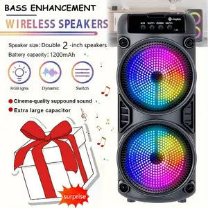 Portable wireless Bluetooth speaker with LED lights—a mini, compact speaker for outdoor camping. Features a USB Type-C port, TF card slot, and wireless pairing. Ideal for parties/disco nights, outdoor leisure activities, and indoor dancing. Audio