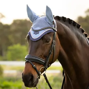 IT08282 LeMieux Loire Satin Fly Veil Hood Lycra Bonnet - Powder Blue