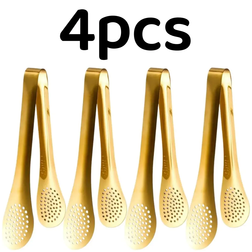 4 piece 9 Inch Stainless Steel Serving Tongs Buffet Salad Tongs Gold Buffet Tongs for Salad Buffet Appetizer Dessert Tong