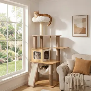 【On Sale】61in Modern Tall Cat Tower & Plush Condo for Indoor Cats