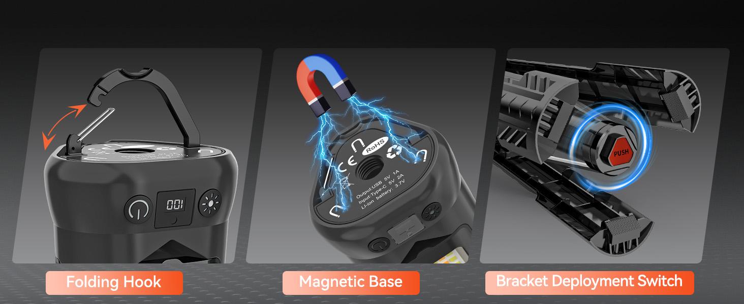 DEEPN 15000 mAh Rechargeable Camping Light with Stand, Cordless Work Light with 3 LED Lamp Heads, 5500 Lumens Dimmable Camping Essentials Gear Emergency Flashlight with 86" Detachable Tripod