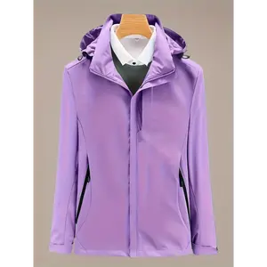 Women's Pink Hardshell Jacket - Windproof, Waterproof & Warm | Zip-Up, Long Sleeve Outdoor Coat with Hood for Skiing & Mountaineering | Durable Polyester, Non-Stretch Fabric