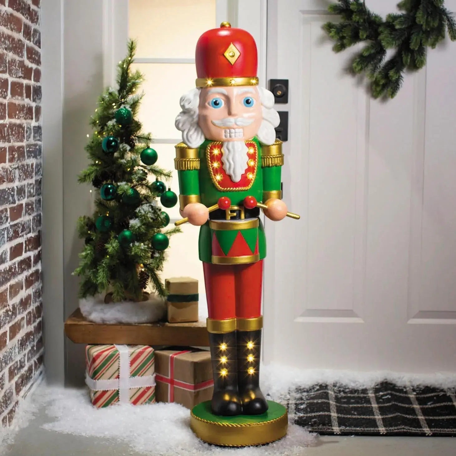 4 Ft Lighted Nutcracker Soldier with Drumsticks, Christmas Holiday Decor