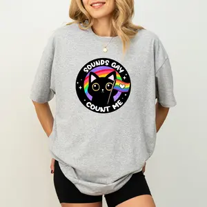CherryCozy Sounds Gay Count Me In Graphic Tee, Funny Pride Month Shirt, LGBT Flag Women T-shirt, Cute Queer Animal Clothing, Protect Human Rights Tee
