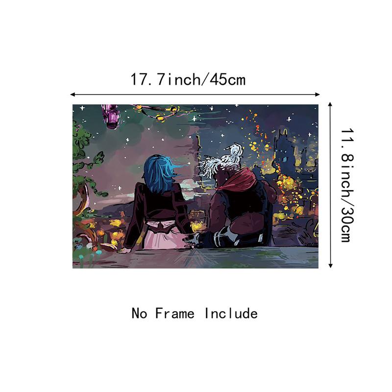 1pc Arcane Canvas Wall Art Poster - Frameless Fantasy Artwork Featuring Romantic Night Scene with Starry Sky & City Lights, Durable Home Decor for Living Room, Study, Bedroom - Perfect Gift for Fans, Wall Decor