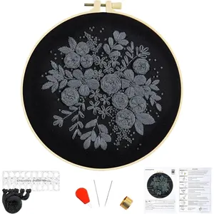 Embroidery Kits for Beginners Adults, Black  Embroidery Starter Kits, Counted Cross Stitch Kits for Beginners Adults Hobbies Set for Women, Embroidery Hoops, Thread and Video Tutorial