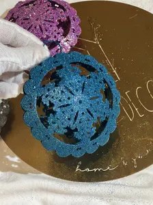 Glittered Christmas Metal Snowflake Ornaments Set of 4 Silver Gold Blue Purple Festive Decor for Holiday and Party 4.5 Inches