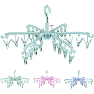 Foldable Drying Rack with 24 Clips For Socks,Lingerie,Baby Clothes,Towels Rotatable Drying Rack