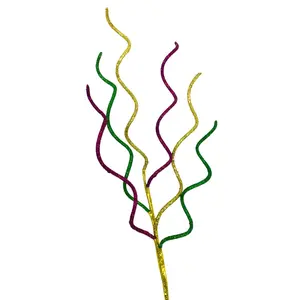 25" Mardi Gras Purple, Green, and Gold Glittered Curly Twig Spray (Each)