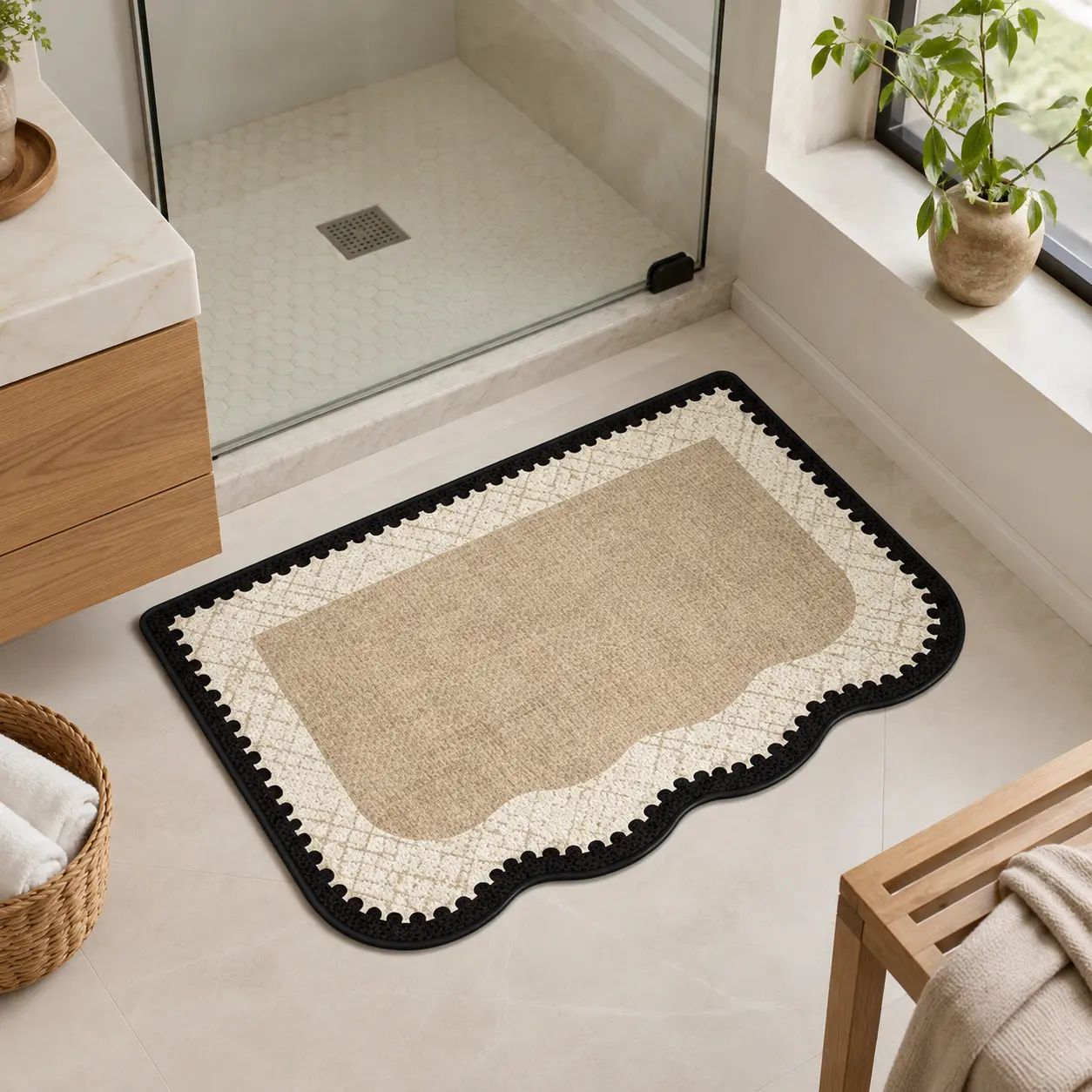 Rectangle Synthetic Linen-Look Bathroom Mat - Anti-Skid, Dustproof, Geometric, Stain-Resistant, Wear-Resistant, Durable, Easy to Clean & Maintain - For Indoor Bathroom, Bedroom Entrances