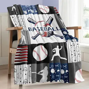 Baseball Pattern Flannel Blanket, 1 Count Soft Warm Throw Blanket, Air-conditioned Room Blanket, Warm Nap Blanket for Home & Office & Travel, Soft Warming Blanket