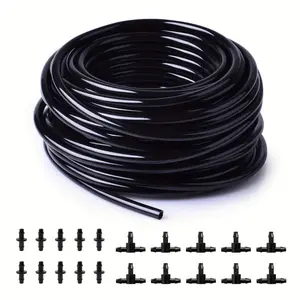50ft 1/4 Inch Drip Irrigation Pipe Blank Distribution Pipe Garden Irrigation System Garden Hose with 20 Drip Irrigation Parts Soaker Hose for Garden