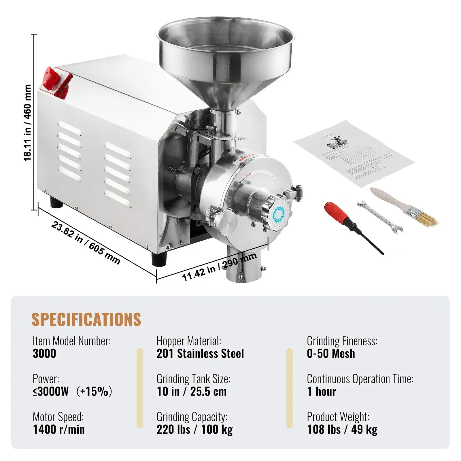 Dry Grinder 3000W-Stainless Steel